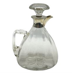 Mid 20th century silver mounted glass claret jug, the compressed bellied body with silver neck, hallmarked Alexander Clark & Co Ltd, Birmingham 1945, H22cm
