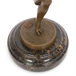 After Guiraud Riviere - The ball dancer, bronze of a female nude upon a marble base, H35cm 