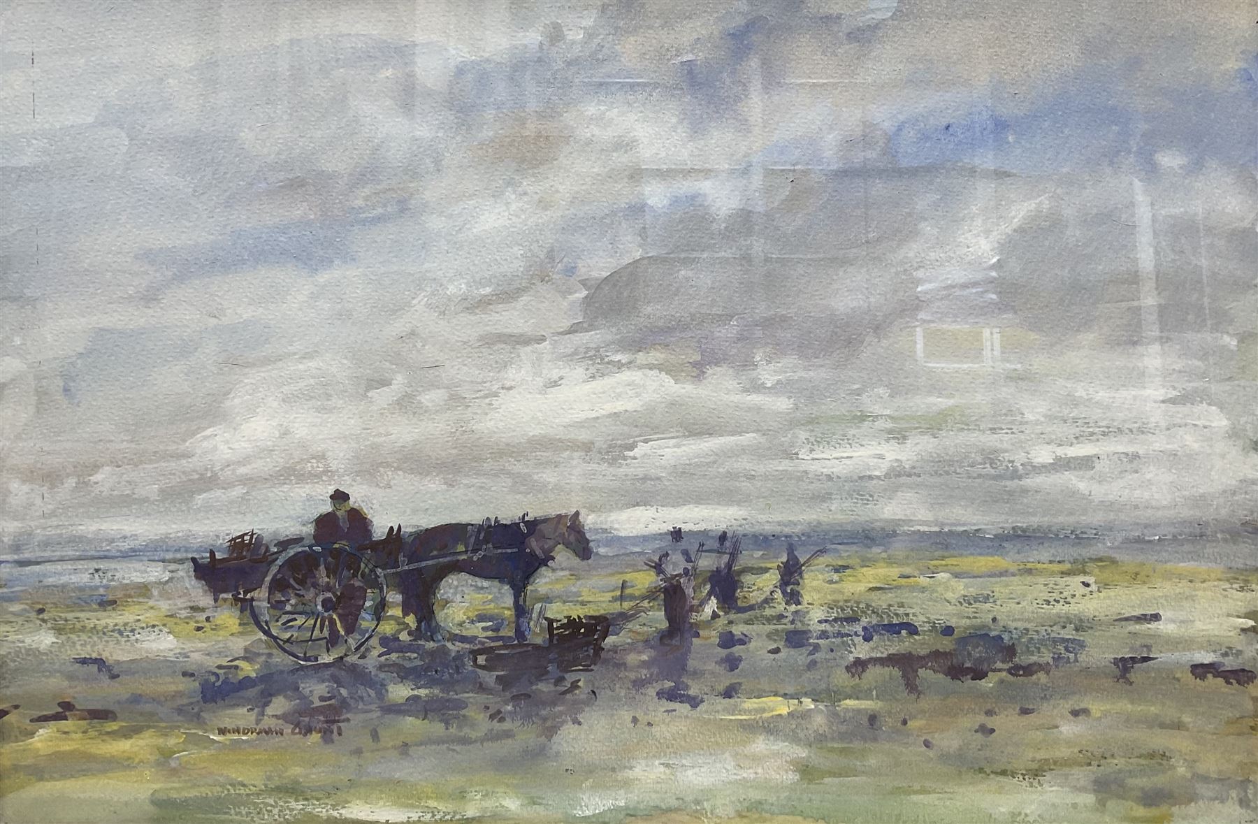 William Norman Gaunt (British 1918-2001): Gathering Peat, watercolour signed 37cm x 56cm 