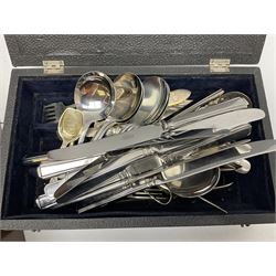 Walker & Hall silver-plate part canteen of cutlery, together with hallmarked silver cutlery comprising pair of Robert Pringle & Sons teaspoons, fork and butter knife, and silver handled knife and fork, cased set of Walker & Hall fish servers with simulated bone handles, and quantity of silver-plate and other cutlery