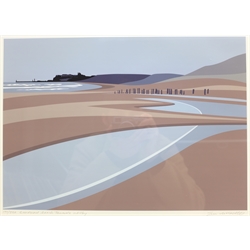 Ian Mitchell (British Contemporary): 'Sandsend Beach Towards Whitby', limited edition digital lithograph signed, titled and numbered 177/250 in pencil 32cm x 44cm