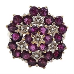 9ct ruby and diamond  flower cluster rin