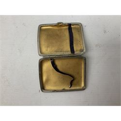  Victorian sampler worked with the alphabet by Carrie Monkman 1886, Victorian silver-plated cigarette case, Carlo simulated tortoiseshell motorised fan in case, Folding Opera Glasses, two chrome leaping Jaguar brooch and matching pin badge, quantity of sewing threads, lace etc