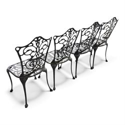 Cast aluminium garden table and four chairs in dark grey