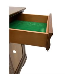Cherry wood sideboard, fitted with three cushion drawers over three panelled cupboard doors, on bracket feet