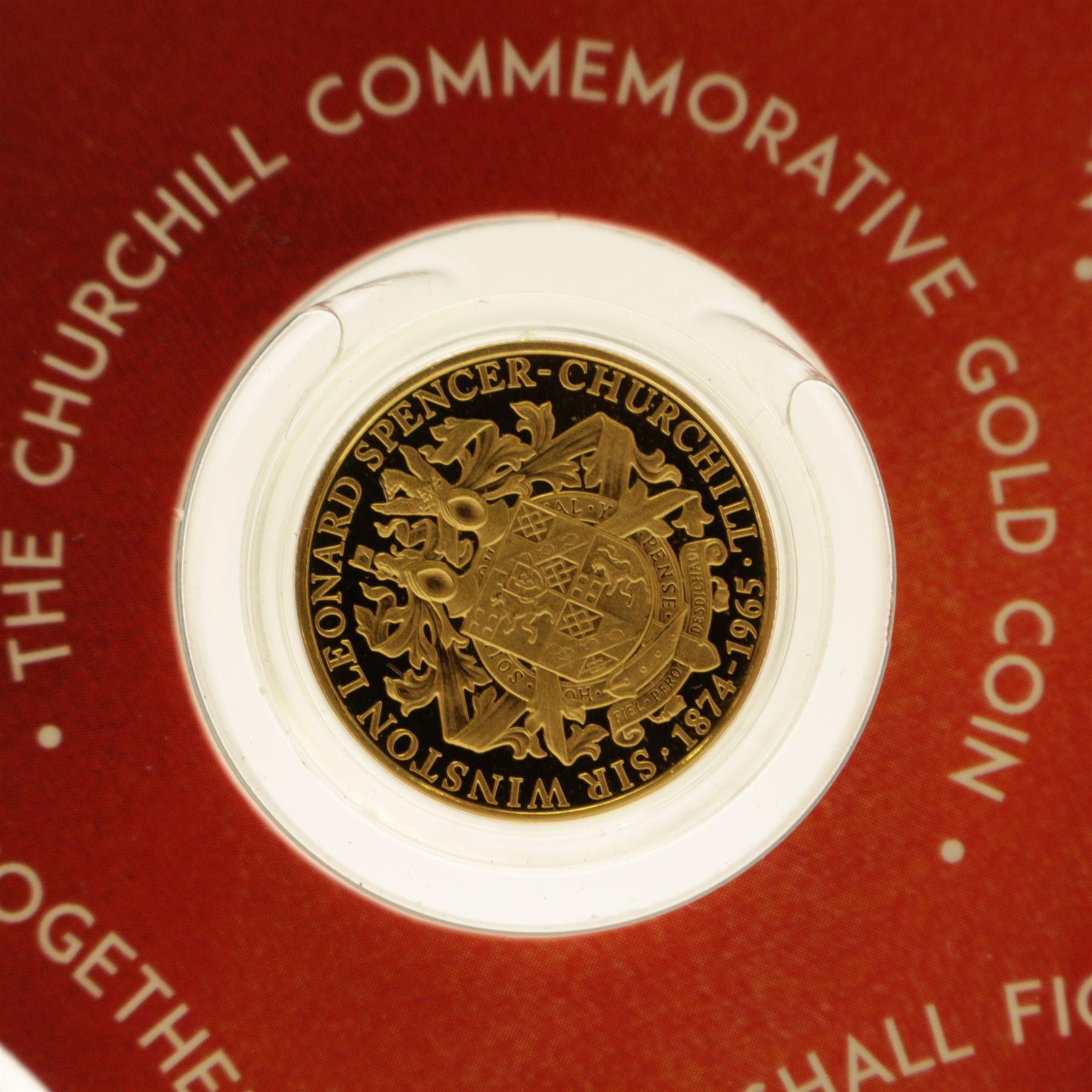 The London Mint Office 'Winston Churchill Inspiration To A Nation', part coin set including Queen Elizabeth II Gibraltar 2015 24 carat gold 3.112 grams ten pound coin etc, in card folder