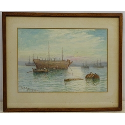  George Henry Jenkins (British 1843-1914): Boats in the Harbour at Sunset, watercolour signed 24.5cm x 34.5cm  