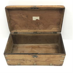  19th century camphor wood military type brass bound chest, single hinged lid, W89cm, H39cm, D45cm  