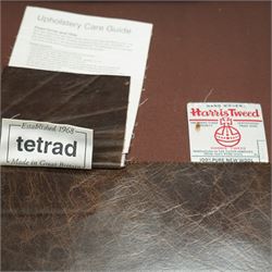 Tetrad - Harris Tweed and leather upholstered Chesterfield sofa, curved back and arms  with deep buttoned brown leather upholstery above loose herringbone tweed seat cushions with brown leather piping, raised on turned wooden feet 