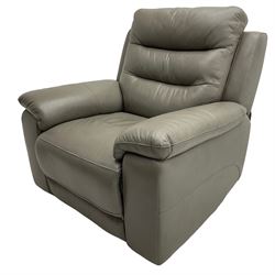 Violino - 'Atlanta' three-seat electric reclining sofa (W200cm, H100cm, D89cm); matching two-seat electric reclining sofa (W158cm); and matching electric reclining armchair (W100cm); upholstered in grey leather