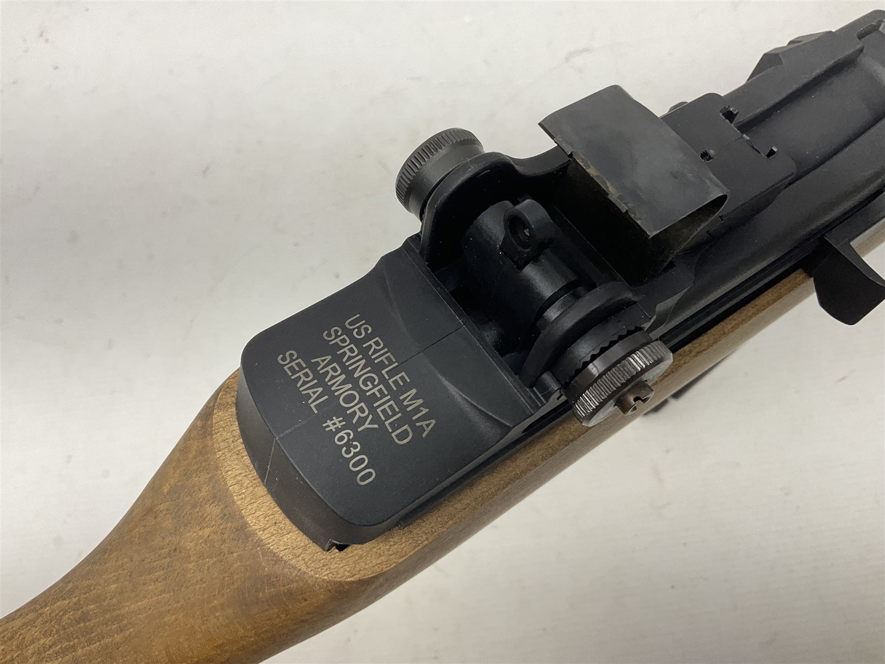 Springfield Armory M1A .22 cal. air rifle with under-lever action and wooden stock; serial no.6300, L116cm overall; in original cardboard box  NB: AGE RESTRICTIONS APPLY TO THE PURCHASE OF AIR WEAPONS.
