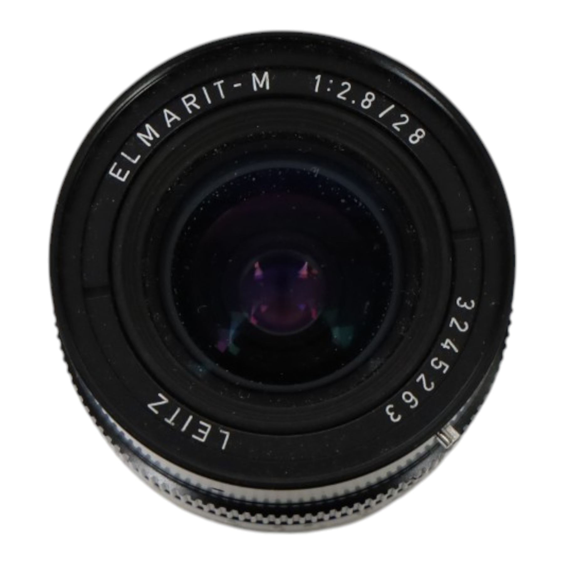 Leitz Elmarit-M 1:2.8 f=28mm lens, serial no. 3245263, in a leatherette case