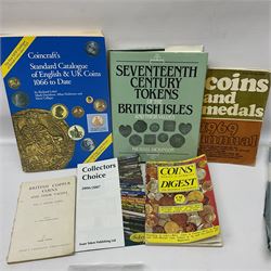 Reference materials and paranumismatic items, including Ripley Hospital Lancaster 'Nov 3 1864' medallion and other commemoratives, various 'toy' money, coin weights, Queen Victoria Afghanistan 1878-79-80 medal with loop top, King George VI Imperial service medal etc, 'Seventeenth Century Tokens of the British Isles and their Values' by Michael Dickinson and other reference works
