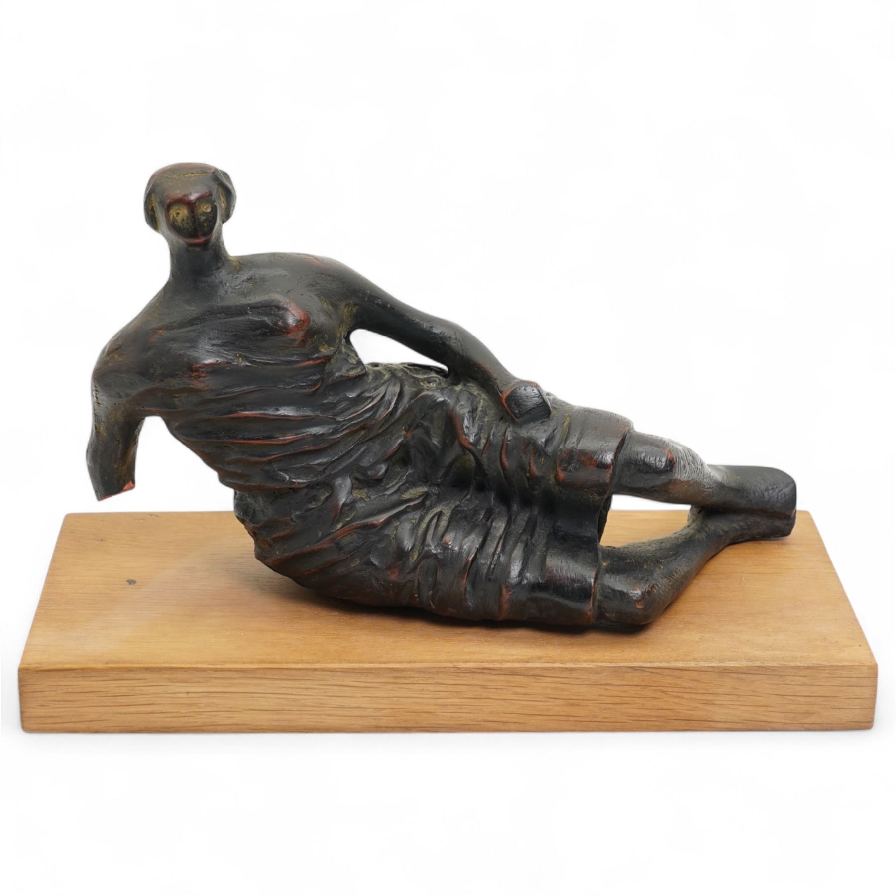 After Henry Moore (British 1898-1986): ‘Draped Reclining Woman', terracotta maquette sculpture, base marked with affixed catalogue label inscribed 'Draped Reclining Woman: 1957 Archive 0059424', W27cm H17cm