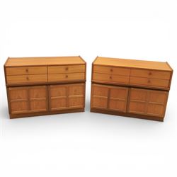 Nathan - 'Squares' pair of sideboards, rectangular top over four short drawers, above sign...