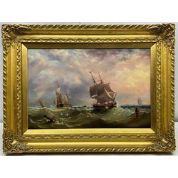 Henry (1820-1887) and Edward King (1860-1941) Redmore: Shipping off the Coast in Choppy Seas, oil on canvas initialled and dated 34cm x 52cm
Notes: a work almost certainly by E K but with areas contributed by his father and signed with a spurious date by the son