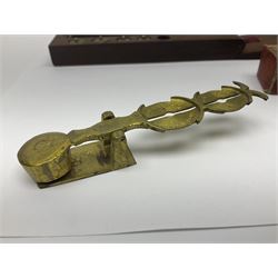Brass sovereign scales and a part set of Georgian folding sovereign scales (one weight missing)