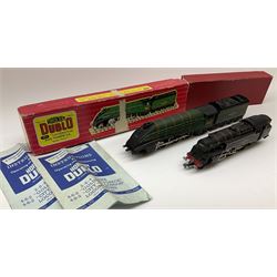 Hornby Dublo - two-rail 2218 4MT Standard 2-6-4 Tank locomotive No.80033 (with 3-rail chassis), in plain red box with instructions; and 2211 Class A4 4-6-2 locomotive 'Golden Fleece', in red striped box with instructions, oil, tested tag and headboard (2)