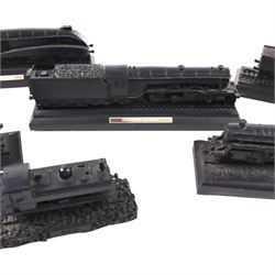 Six British coal models of trains, including Mallard, BR Mogul, Prairie Tank, etc