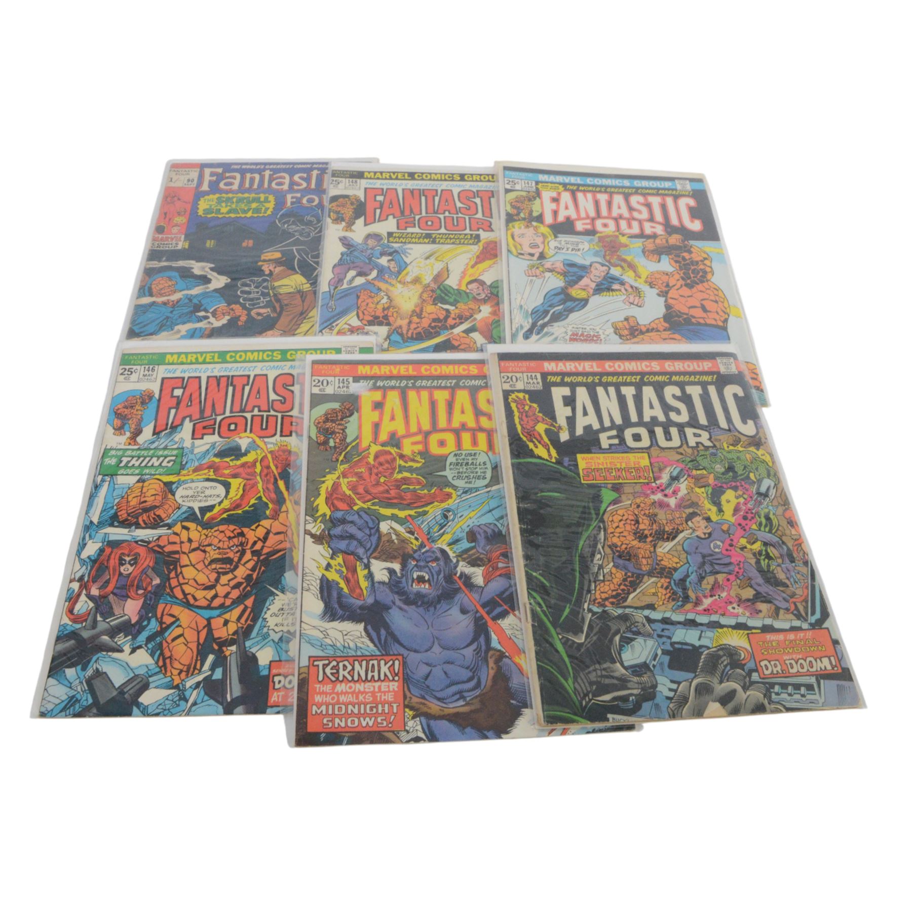 Forty Marvel mostly Bronze Age 'The Fantastic Four' comic books, spanning years 1969-1981, comprising #90, #93, #99, #101, #107, #112 (appears to be a reprint), #116, #118, #125, #126, #127, #128, #129, #130, #131, #132, ##133, #134, ##135, #136, #137, #138, #139, #141, #142, #143, #144, #145, #146, #147, #148, #149, #150,   #151, #152, #153, #154, #166, #181, #233, #236, all bagged, some carded