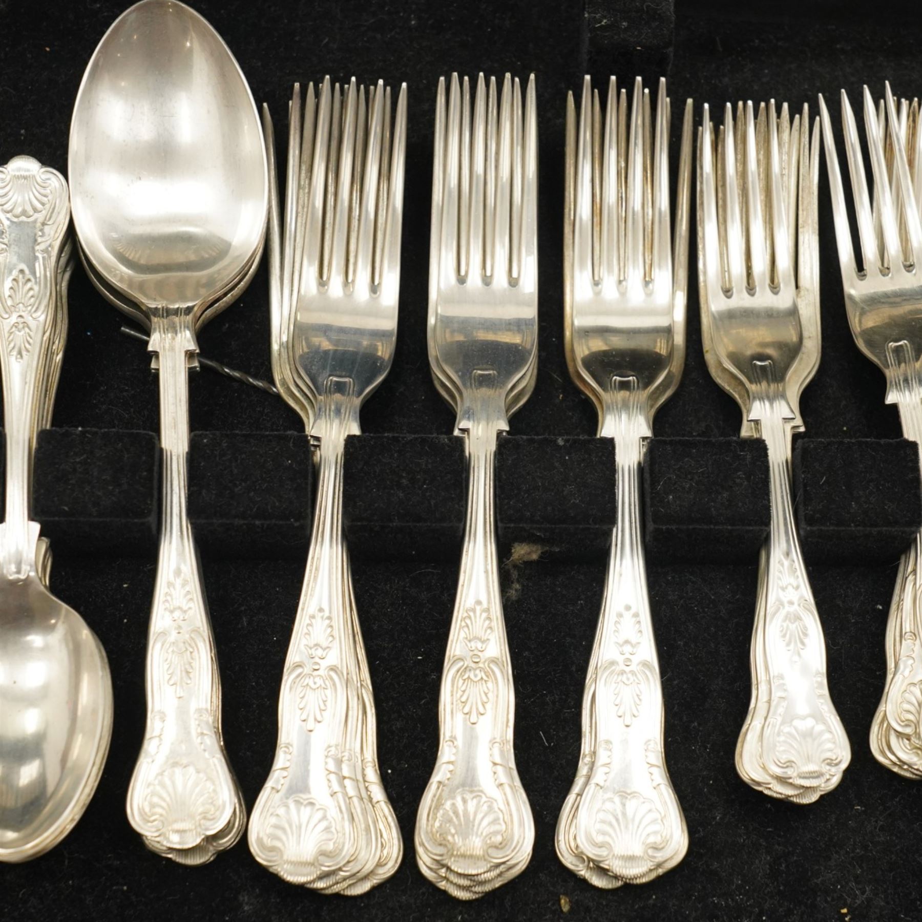 Canteen on stand containing a twelve-place set of King's pattern silver plated cutlery