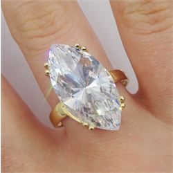 14ct gold single stone marquise shaped cubic zironia ring, hallmarked