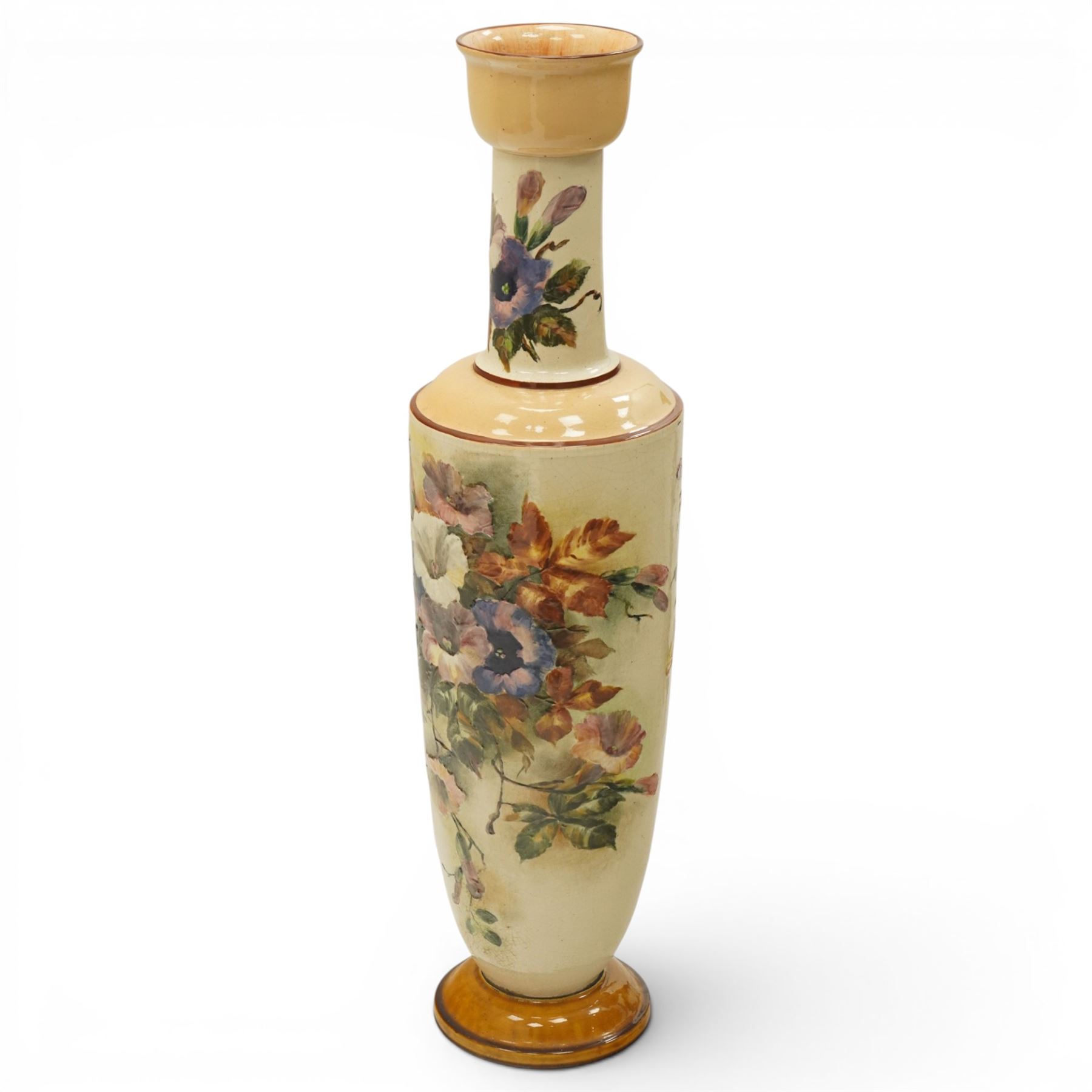 Late Victorian Tooth & Co Bretby floor vase  decorated with large sprays of flowers, incised signature H94cm 