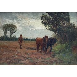 William Cave Day (British 1862-1924): Ploughing, oil on canvas laid on panel signed 24cm x 34cm