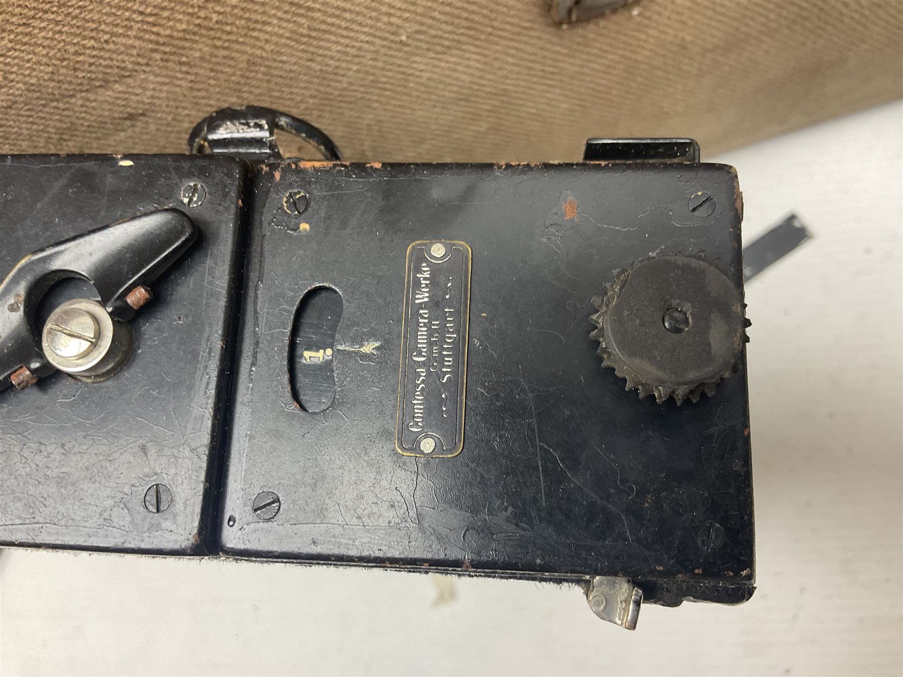 Contessa-Camera Werke folding camera, together with Hirrlinger folding camera, additional plates, two tripods and other accessories 