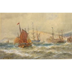  Boats at the Harbour Mouth, watercolour circle of Thomas Bush Hardy (British 1842-1897), bears signature 22cm x 33cm  
