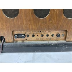 Two 1930s radios, comprising Art Deco Lotus valve example with copper fixtures, H50cm W37cm  together with a Swan Aerodyne example decorated with inlay