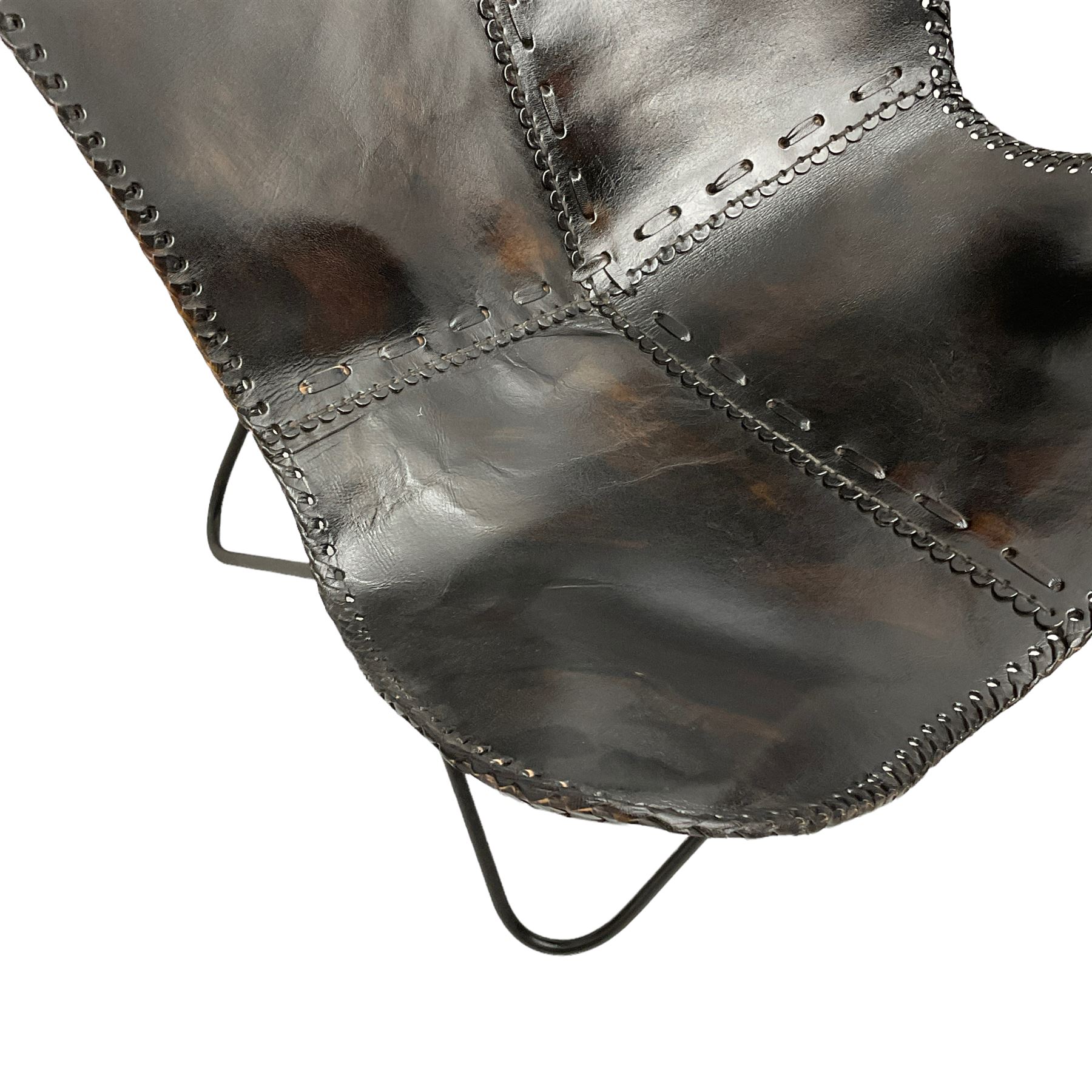 Stitched leather butterfly chair, on metal base