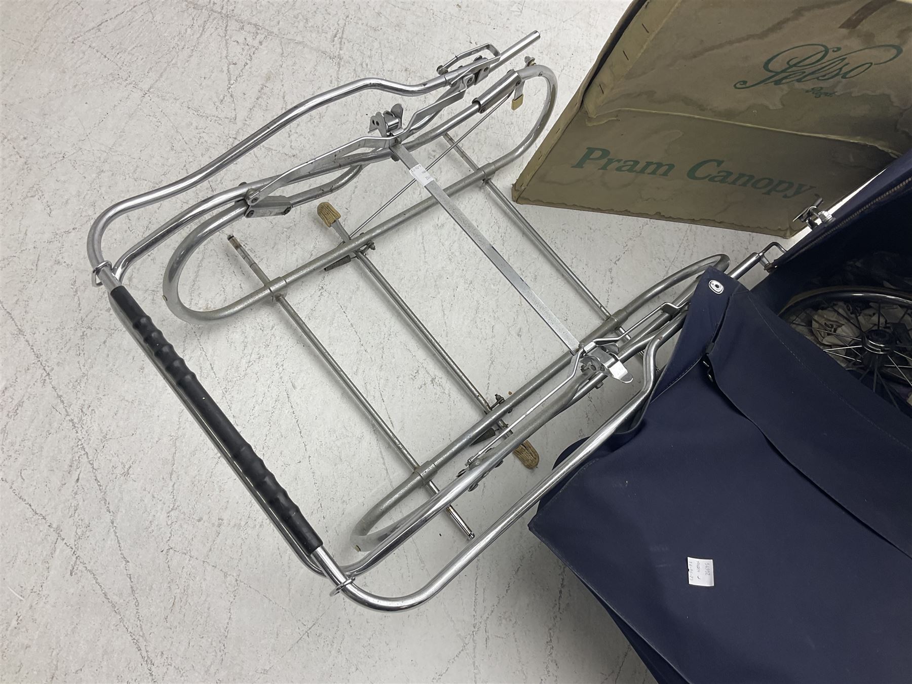 Silver Cross blue pram, with folding canopy and apron