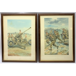 Charles C. Stadden (1919-2002) 'Ack Ack Gun' and 'Normandy Landing', pair of watercolours, signed 43 x 27.5cm, mahogany stained frames NB. Charles C. Stadden was a military sculptor, model maker and artist.
