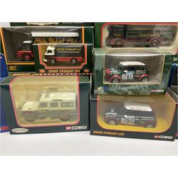 Corgi Eddie Stobart - thirteen various lorries, vans and cars including Reliant Regal, Minis, Land Rover etc; all boxed (13)