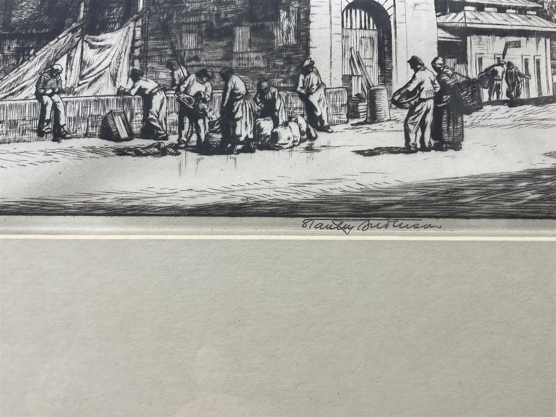 Stanley Anderson CBE RA RE (British 1884-1966): La Lieutenance - Honfleur France, drypoint etching signed in pencil 20cm x 38cm