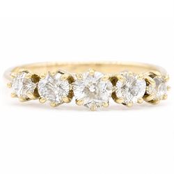 Early 20th century 15ct gold five stone diamond ring, set with five graduating old cut dia...