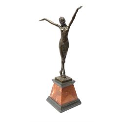After D.H. Chiparus, an Art Deco style bronze, modelled as a female dancer, raised upon a marble base, including base H55cm