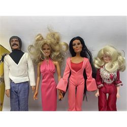 Pelham Puppet - Tyrolean Girl in yellow box; three 'A' Team action figures; clockwork plastic Mickey Mouse figure; and seven various fashion dolls (12)