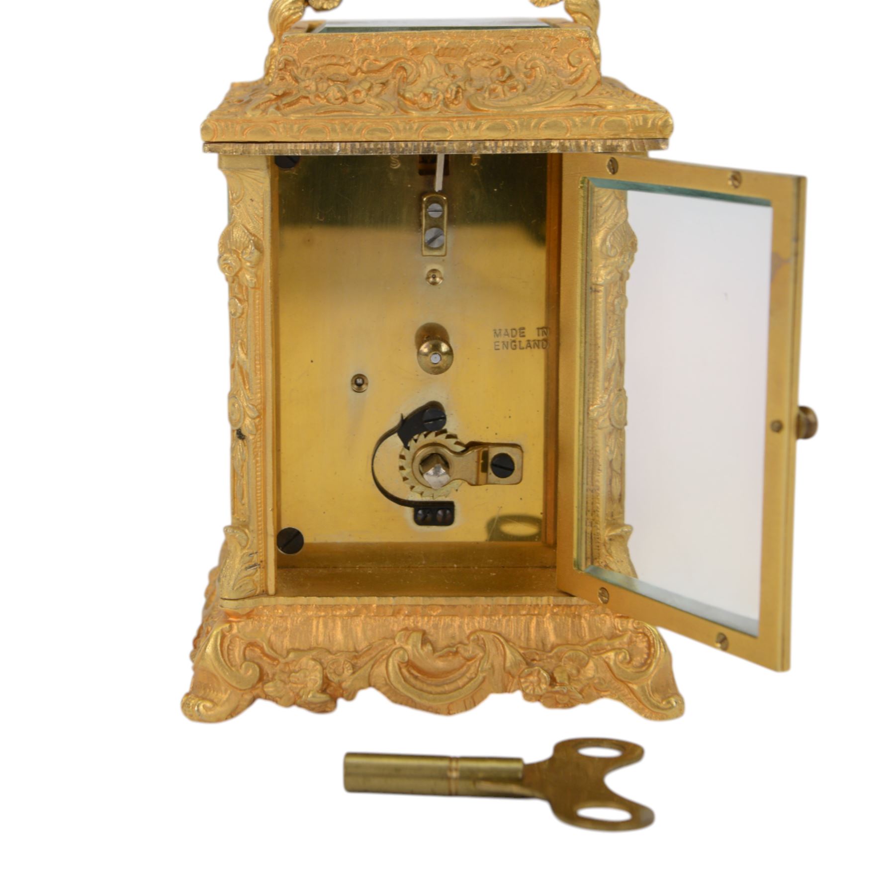 Rapport-English late 20th century 8-day timepiece brass carriage clock in a late 19th century 