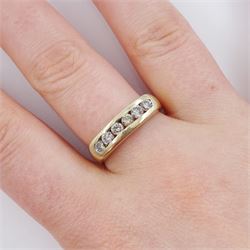 18ct gold channel set, six stone round brilliant cut diamond ring, hallmarked, total diamond weight approx 0.55 carat
