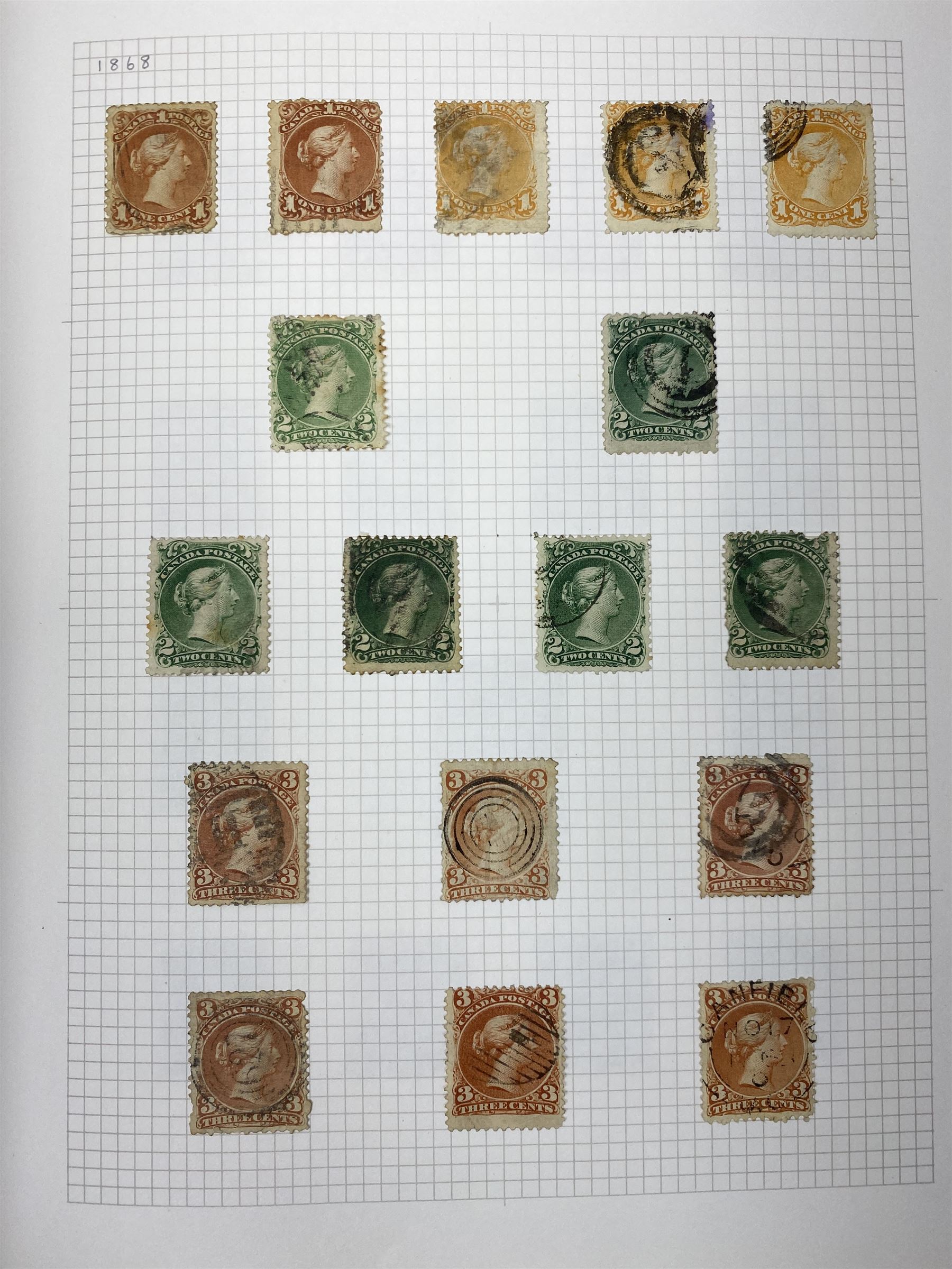 Canada Queen Victoria and later stamps, including 1852-57 six pence, ten pence etc, duplicates throughout showing variation, various King Edward VII issues, stamps on covers, Queen Elizabeth II unused blocks etc, housed in an album