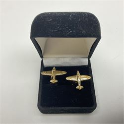 Pair of 9ct gold cuff links as Spitfire aircraft, approx. 3.95gms; boxed