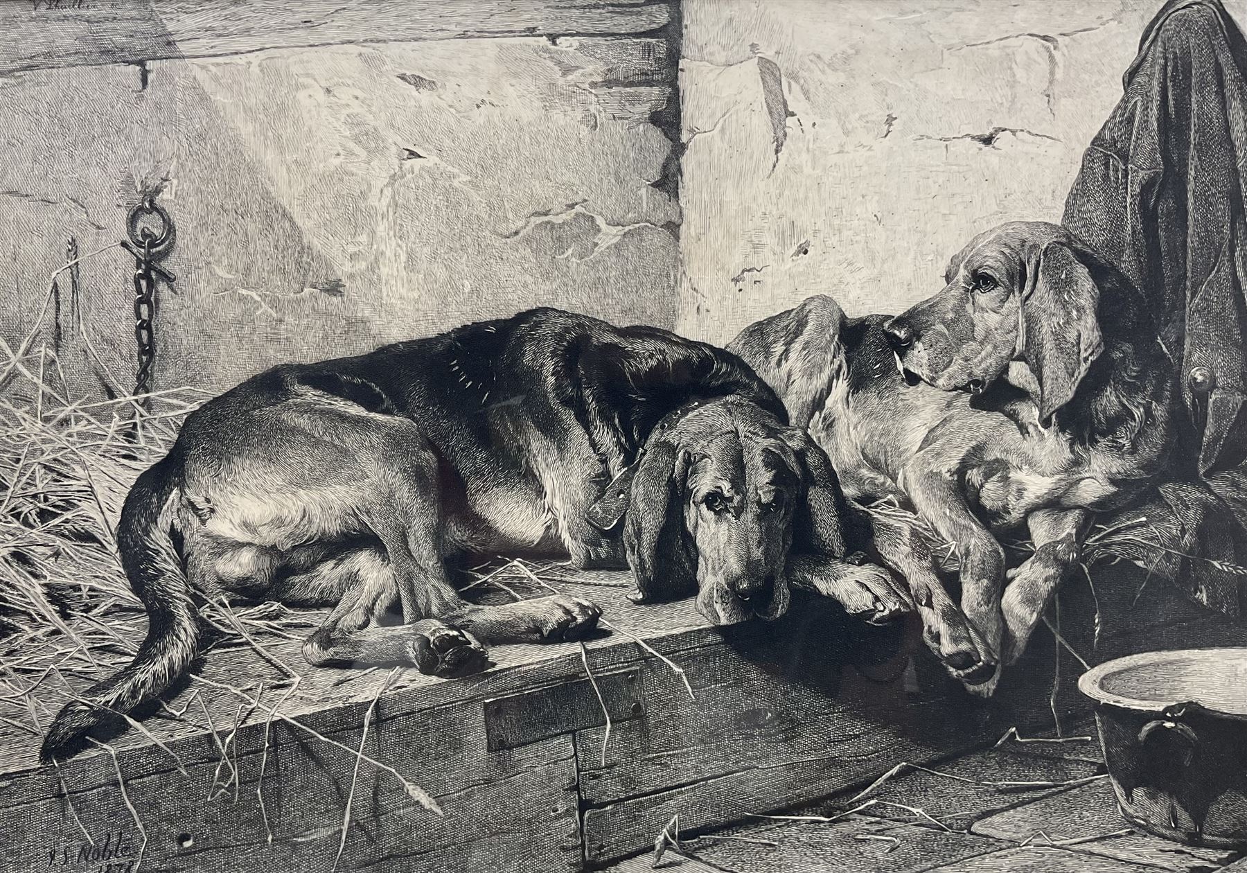John Sargent Noble (British 1848-1896): 'Lazy Moments', engraving signed in pencil (within the frame) 33cm x 47cm