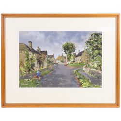 Angus Bernard Rands (British 1922-1985): Village Haystacks and Trees, three pastels signed, largest 44cm x 70cm (3)