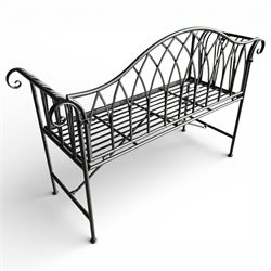 Black powder coated metal bench in a Victorian style