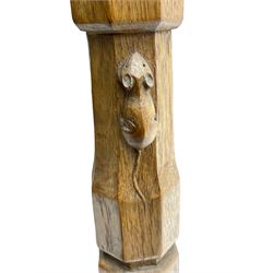 Mouseman - circa. 1950s oak serving table, adzed rectangular top over two drawers, on octagonal supports joined by adzed undertier, the rear right leg carved with mouse signature, by Robert Thompson of Kilburn