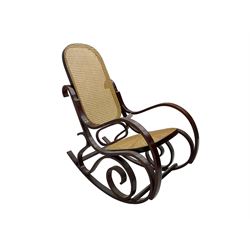 Thonet style rocking armchair, with canework seat and back