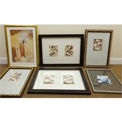  Marilyn Monroe, two curved prints, Seated Nude Lady, colour print on canvas, Still Life of Flowers, eleven prints and three others, mostly in modern frames max overall 80cm x 59cm (17)  
