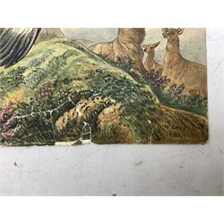 W Lees (British Late 19th Century): The Hunt and An Eagle Fight, pair unframed watercolours signed, dated 1881 max 33cm x 43cm (2)